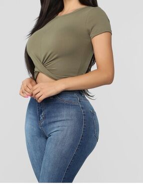 Twist-Front Olive Green Crop Top - Women